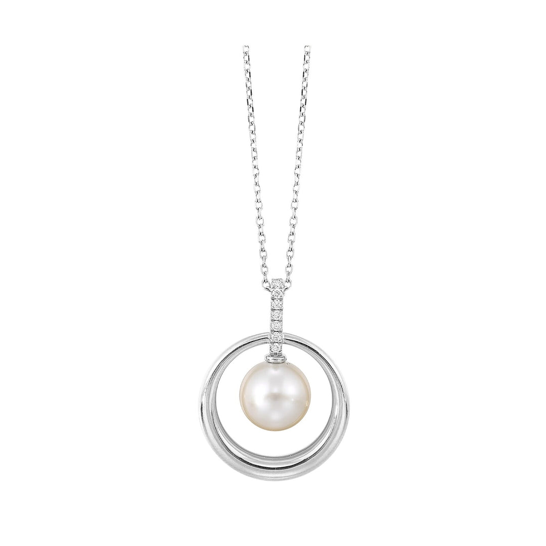 14Kt White Gold Diamond 1/25Ctw & Pearl Pendant
