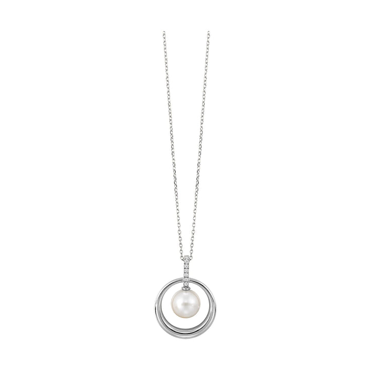 14Kt White Gold Diamond 1/25Ctw & Pearl Pendant