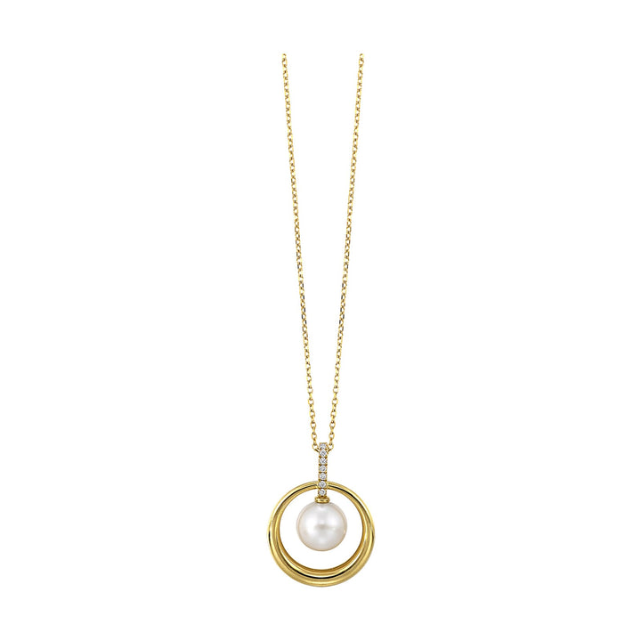 14Kt Yellow Gold Diamond 1/50Ctw & Pearl Pendant