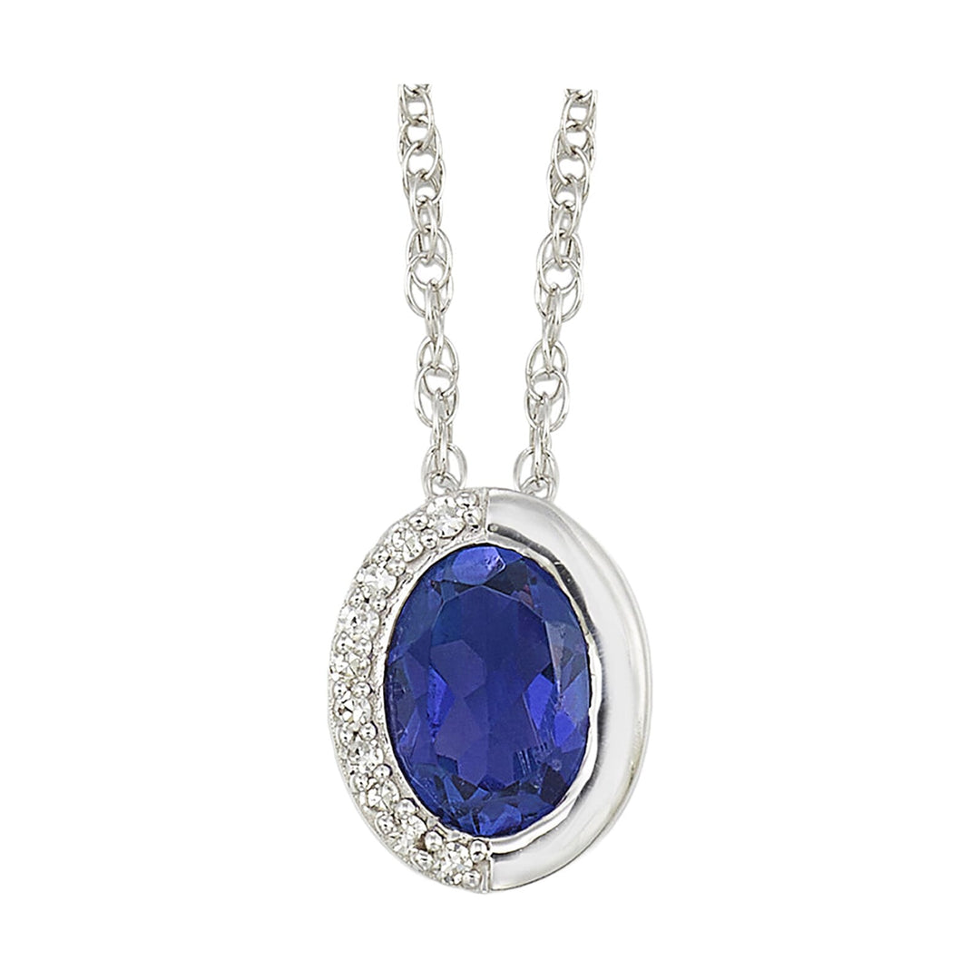 Silver Diamond 1/25Ctw & Created Sapphire 7/8Ctw Pendant
