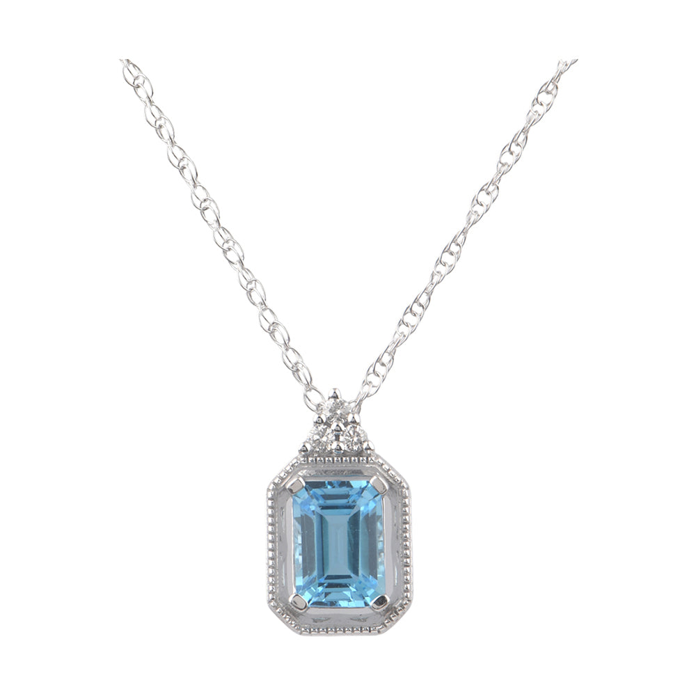 Silver White Diamond 1/50Ctw & Blue Topaz 1 1/5Ctw Pendant