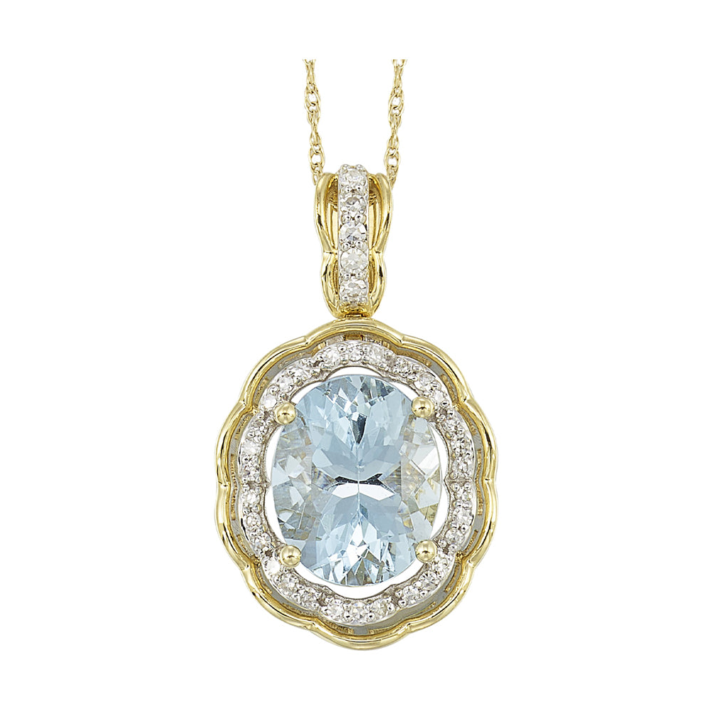 14Kt Yellow Gold Diamond 1/7Ctw & Blue Topaz 2 3/8Ctw Pendant