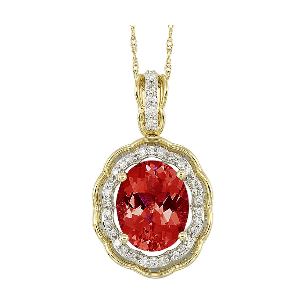 14Kt Yellow Gold Diamond 1/7Ctw & Garnet 2 3/8Ctw Pendant