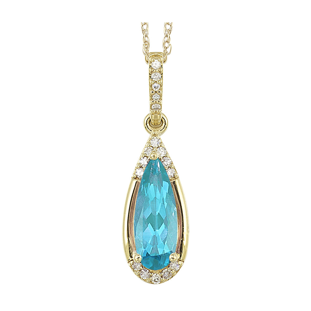 14Kt Yellow Gold Diamond 1/15Ctw & Blue Topaz 1 3/8Ctw Pendant
