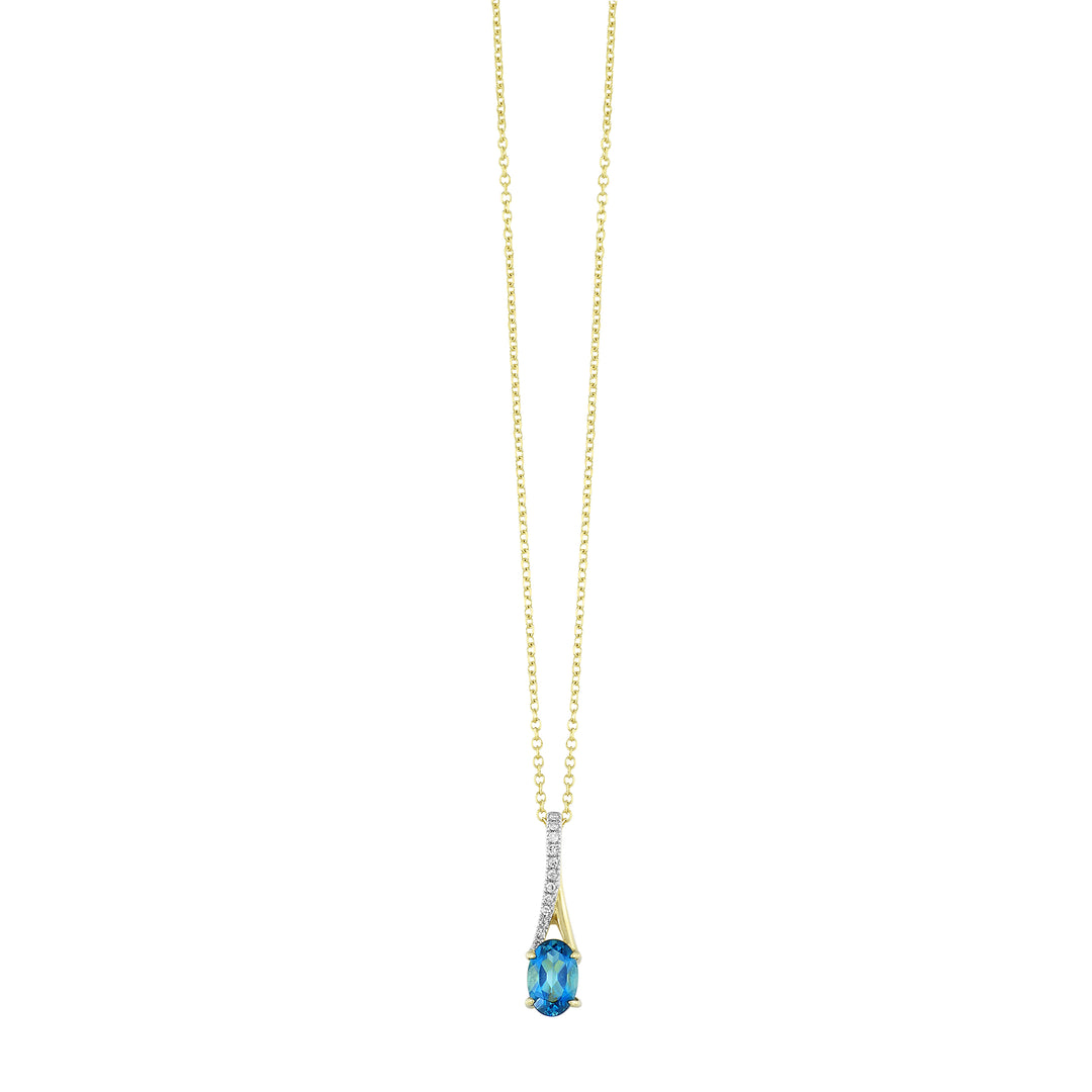 10Kt Yellow Gold Diamond 1/25Ctw & Blue Topaz 1/2Ctw Pendant