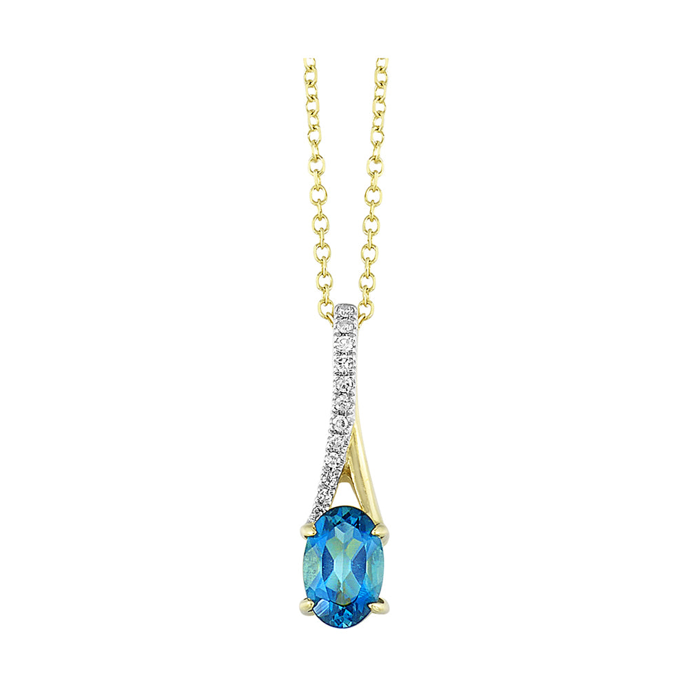 10Kt Yellow Gold Diamond 1/25Ctw & Blue Topaz 1/2Ctw Pendant