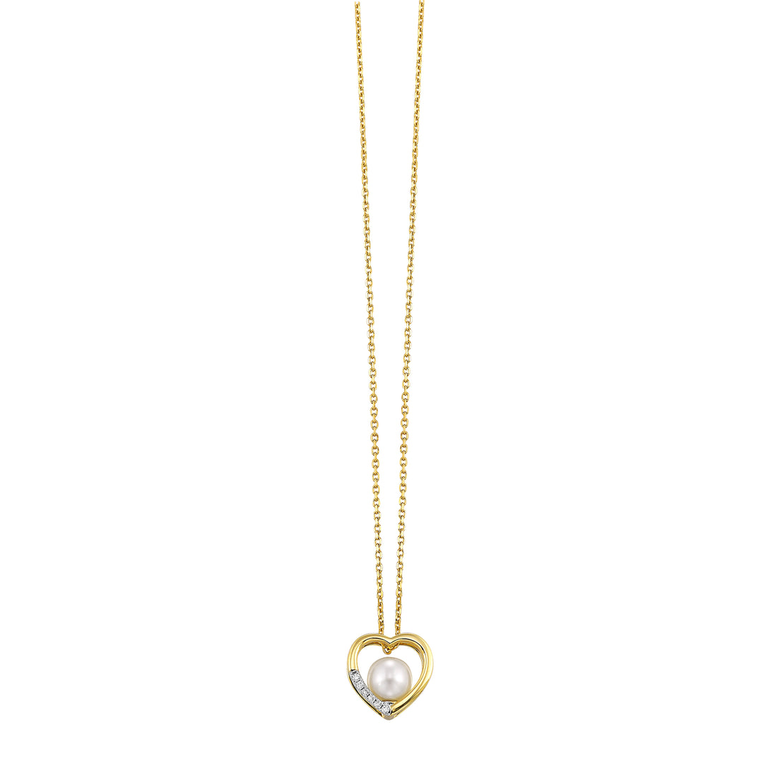 14Kt Yellow Gold Diamond 1/50Ctw & Pearl Pendant