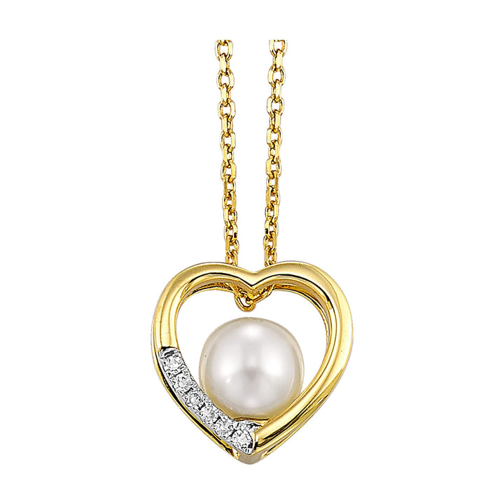 14Kt Yellow Gold Diamond 1/50Ctw & Pearl Pendant