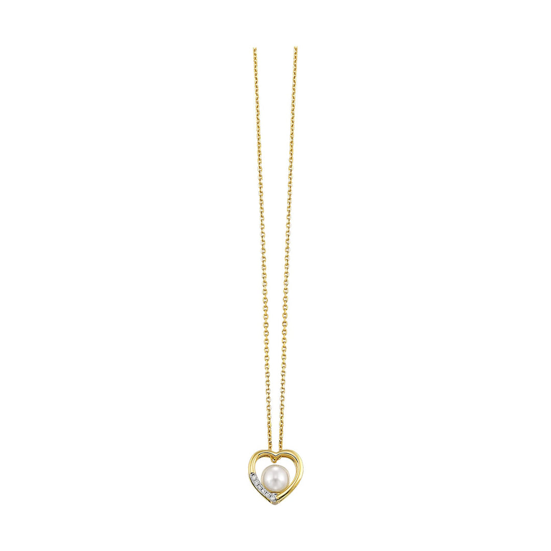14Kt Yellow Gold Diamond 1/50Ctw & Pearl Pendant