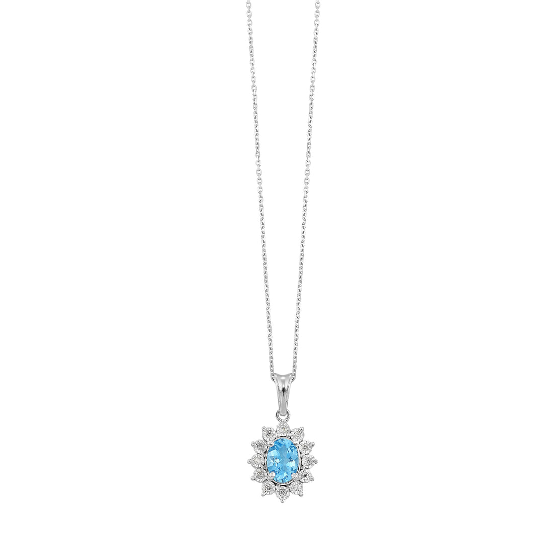 Silver Diamond 1/20Ctw & Blue Topaz 1Ctw Pendant