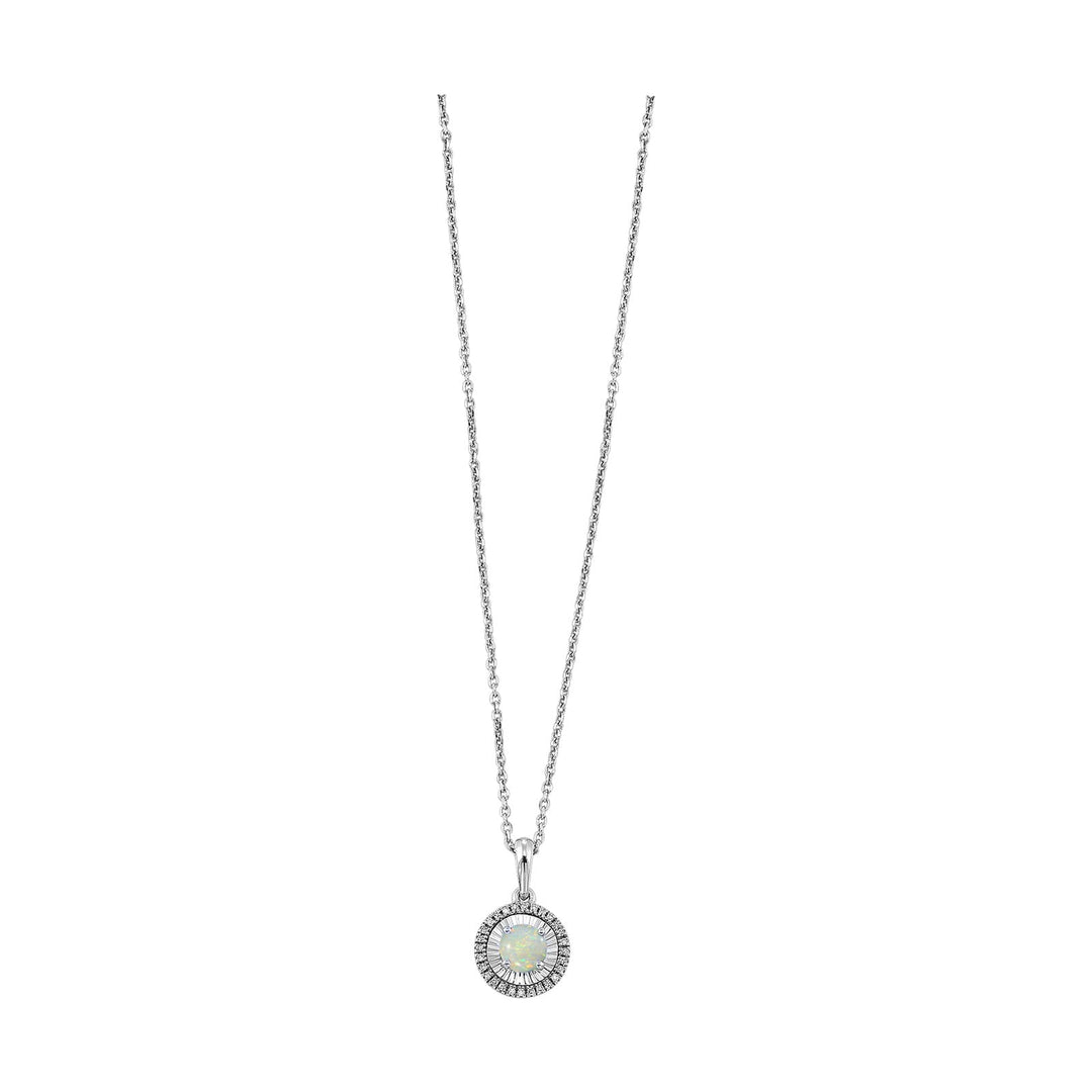 10Kt White Gold Diamond 1/25Ctw & Opal 1/6Ctw Pendant
