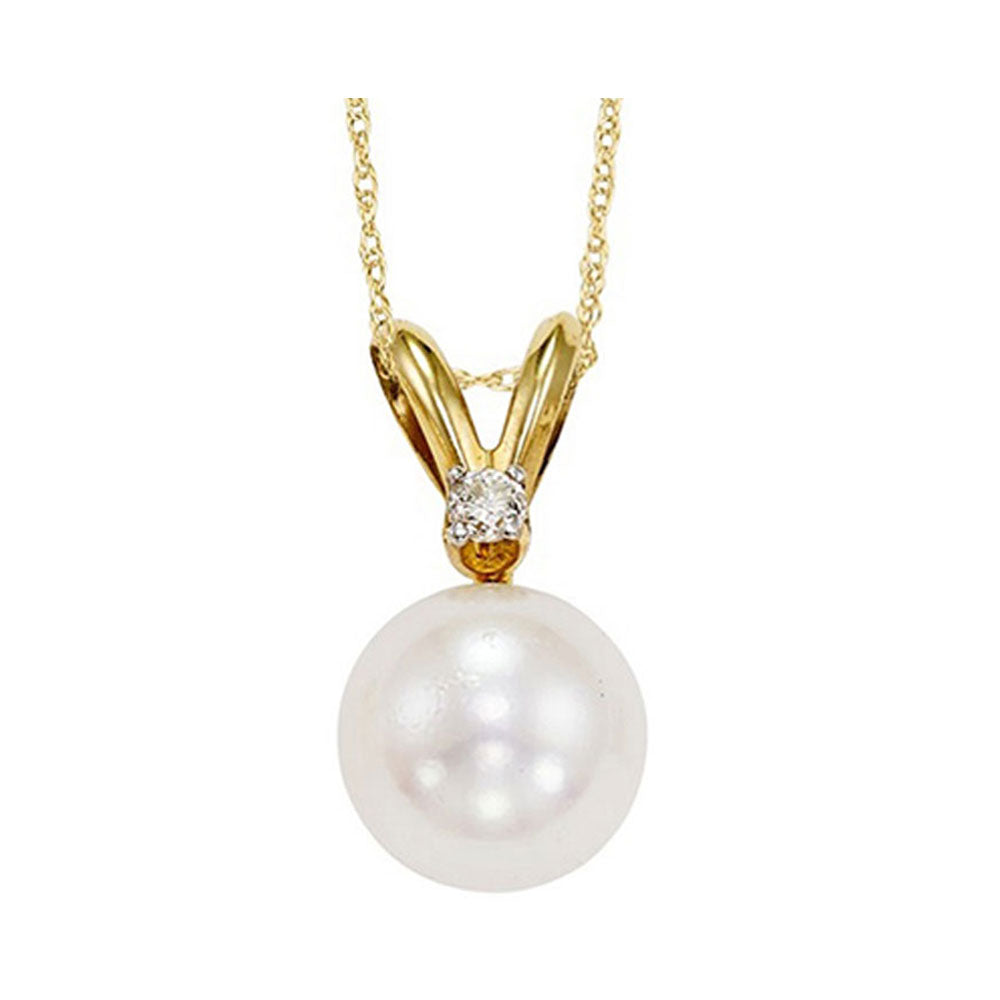 14Kt Yellow Gold Diamond 1/50Ctw & Pearl Pendant