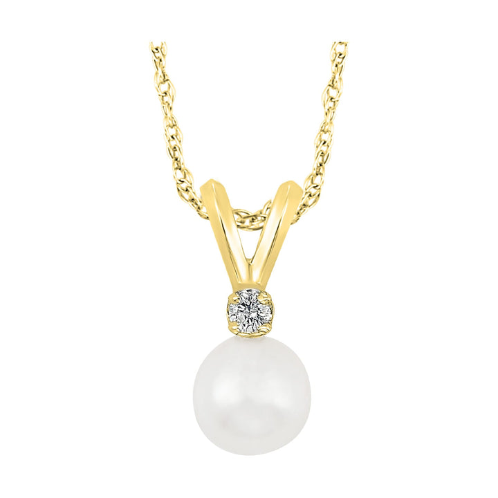 14Kt Yellow Gold Diamond 1/50Ctw & Pearl Pendant