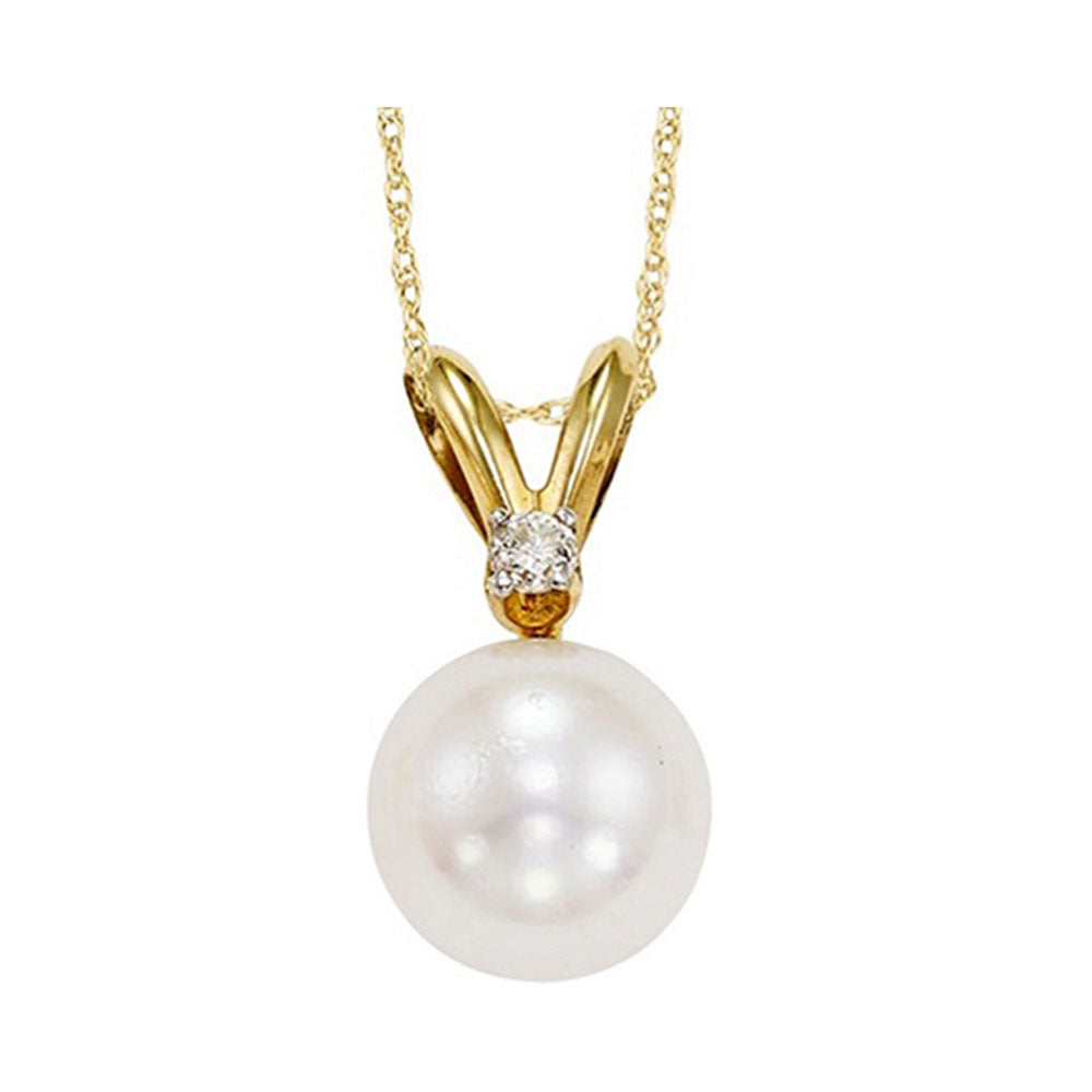 14Kt Yellow Gold Diamond 1/50Ctw & Pearl Pendant