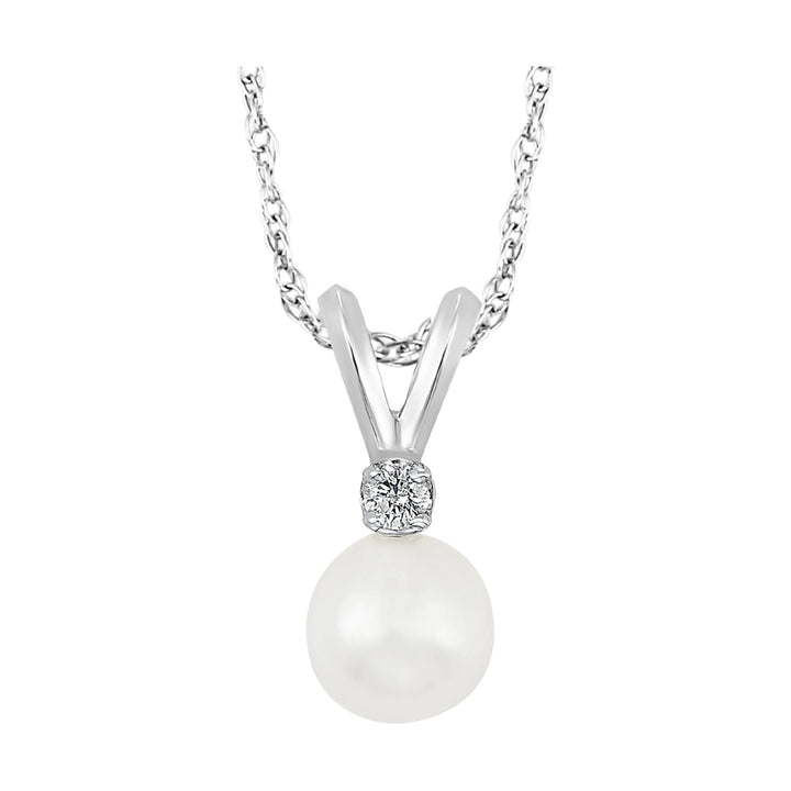 14Kt White Gold Diamond 1/50Ctw & Pearl Pendant