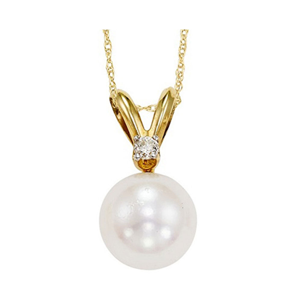 14Kt Yellow Gold Diamond 1/50Ctw & Pearl Pendant