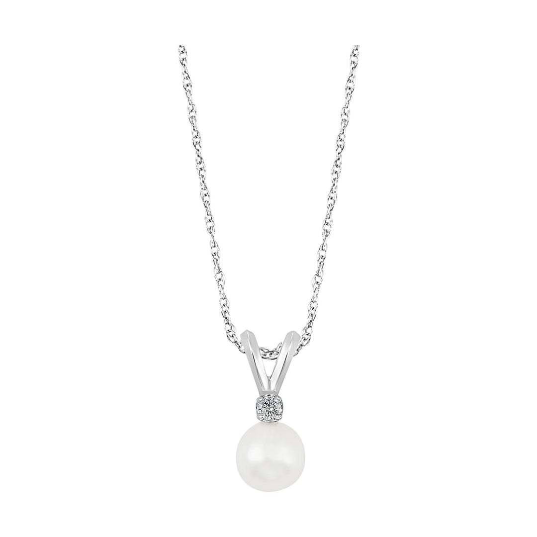 14Kt White Gold Diamond 1/50Ctw & Pearl Pendant