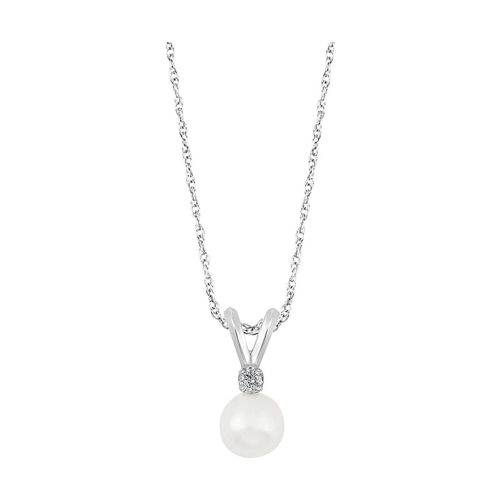 14Kt White Gold Diamond 1/50Ctw & Pearl Pendant