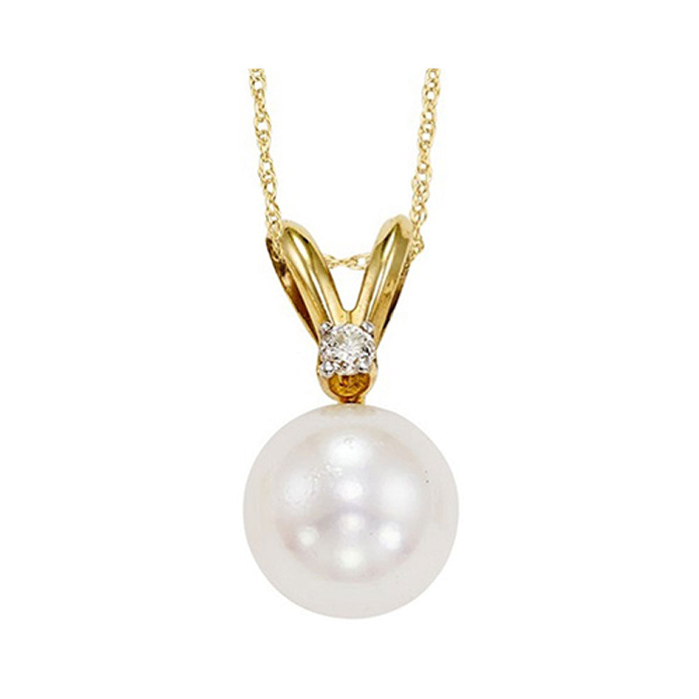 14Kt Yellow Gold Diamond 1/50Ctw & Pearl Pendant