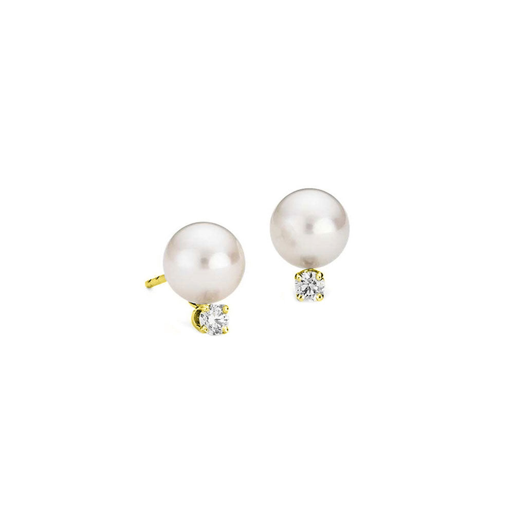 14Kt Yellow Gold Diamond 1/20Ctw & Pearl Earring