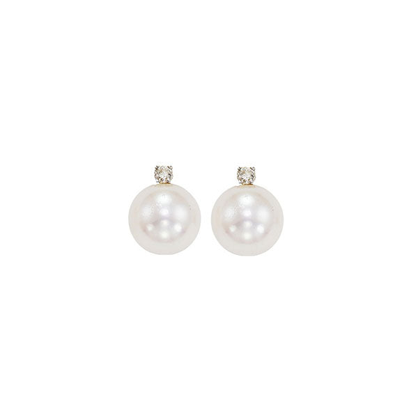 14Kt White Gold Diamond 1/20Ctw & Pearl Earring