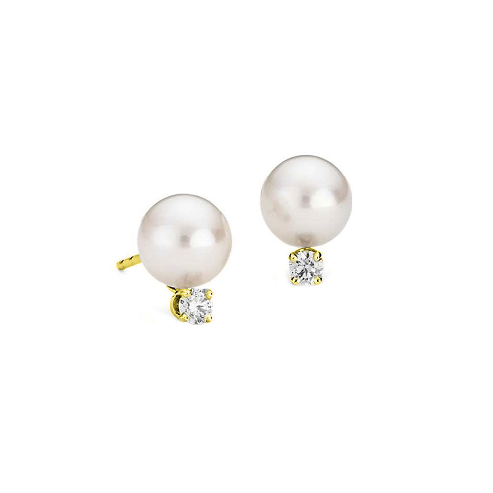 14Kt Yellow Gold Diamond 1/20Ctw & Pearl Earring