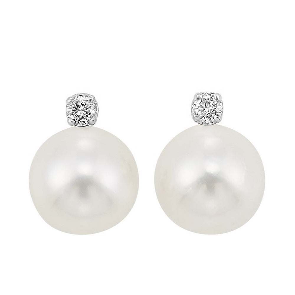 14Kt White Gold Diamond 1/20Ctw & Pearl Earring
