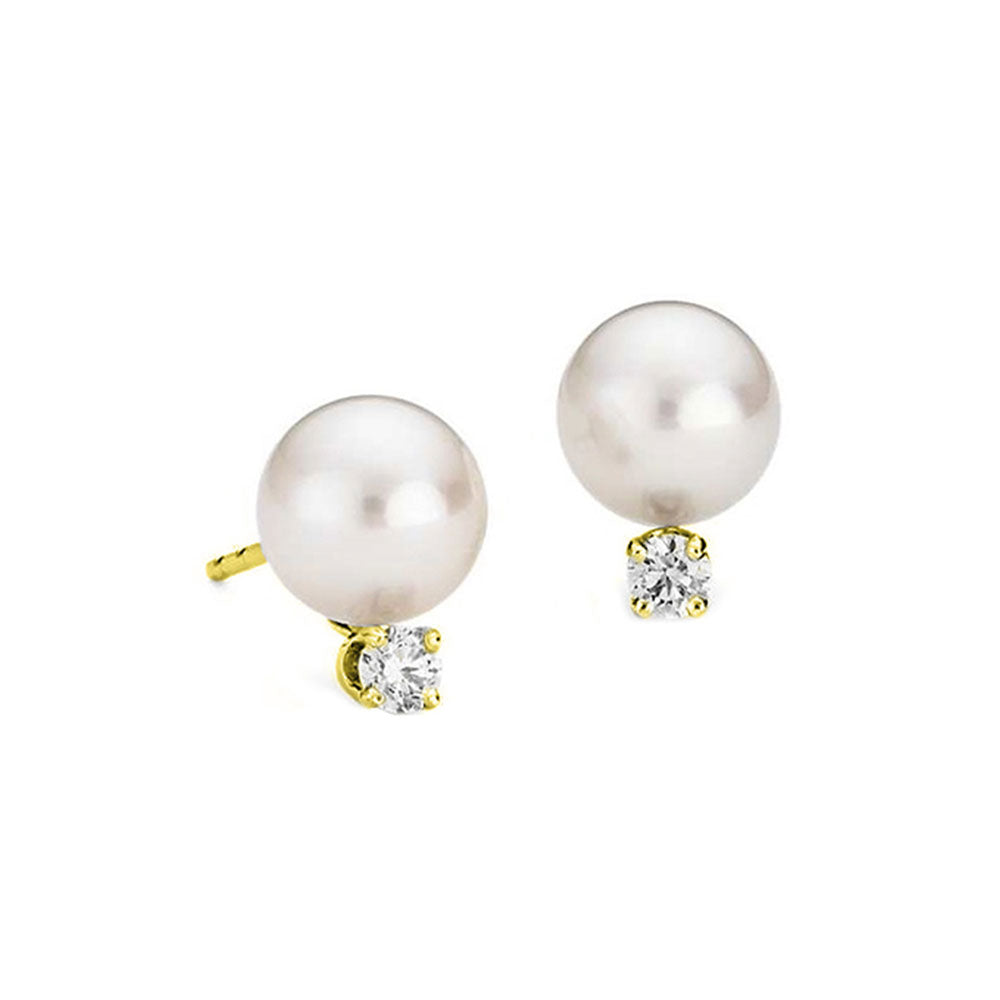 14Kt Yellow Gold Diamond 1/20Ctw & Pearl Earring