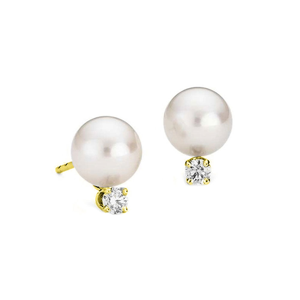14Kt Yellow Gold Diamond 1/20Ctw & Pearl Earring