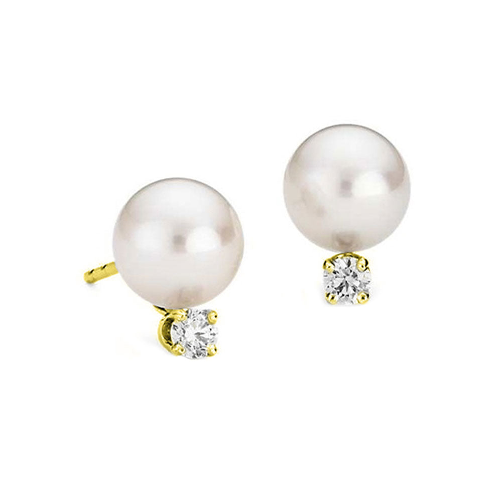 14Kt Yellow Gold Diamond 1/20Ctw & Pearl Earring