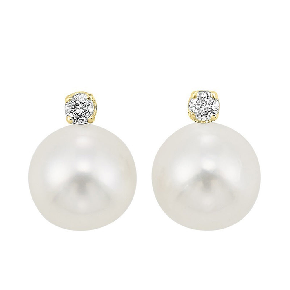 14Kt Yellow Gold Diamond 1/20Ctw & Pearl Earring
