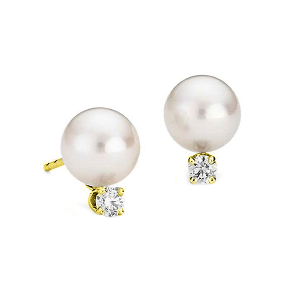 14Kt Yellow Gold Diamond 1/20Ctw & Pearl Earring