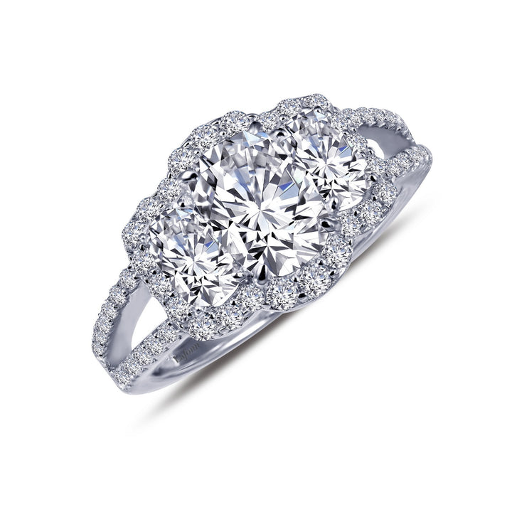 Three-Stone Halo Engagement Ring