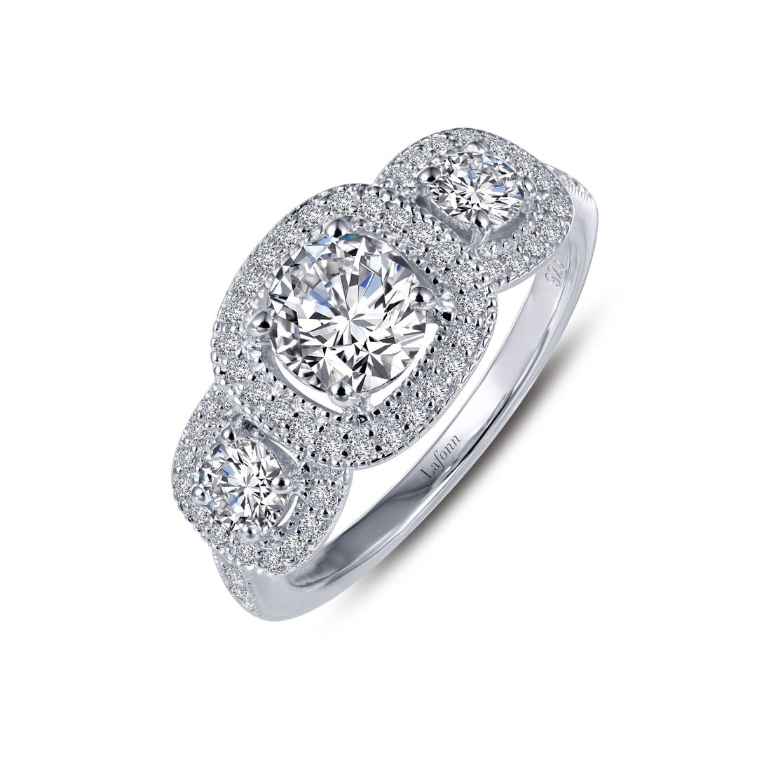 Three-Stone Halo Engagement Ring