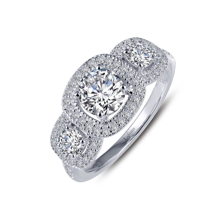 Three-Stone Halo Engagement Ring