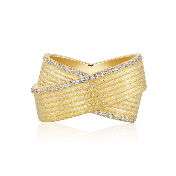 Wide Band Crisscross Ring