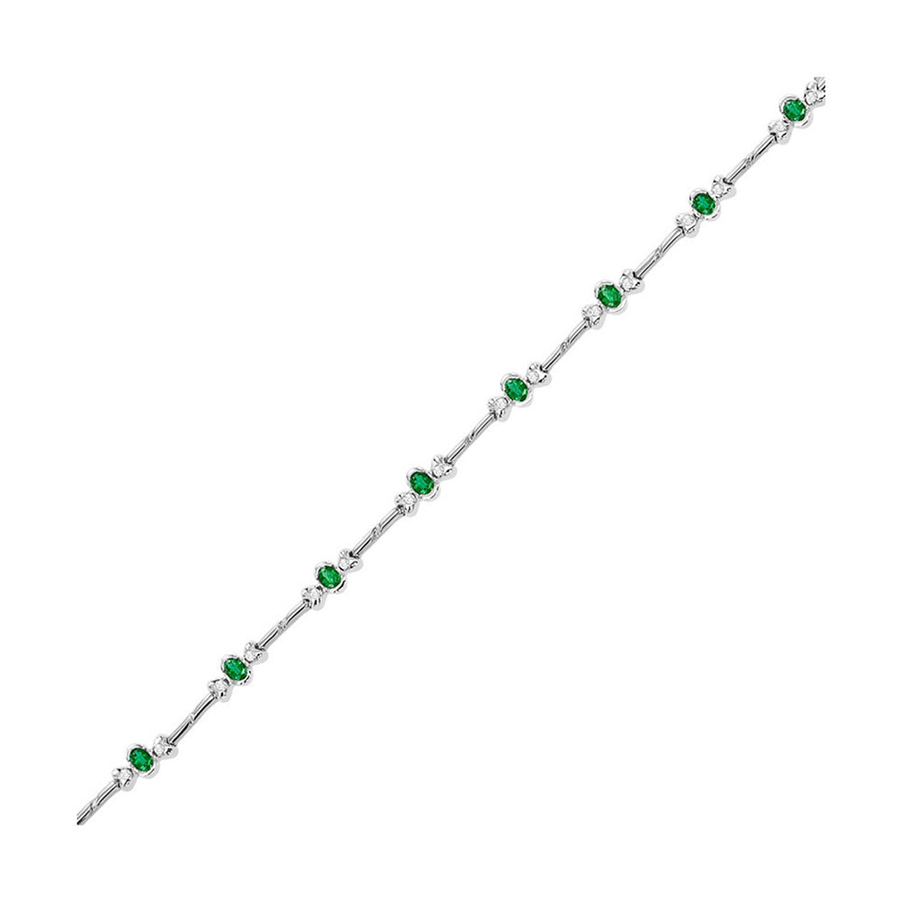 14Kt White Gold Diamond 1/3Ctw & Emerald 1 5/8Ctw Bracelet