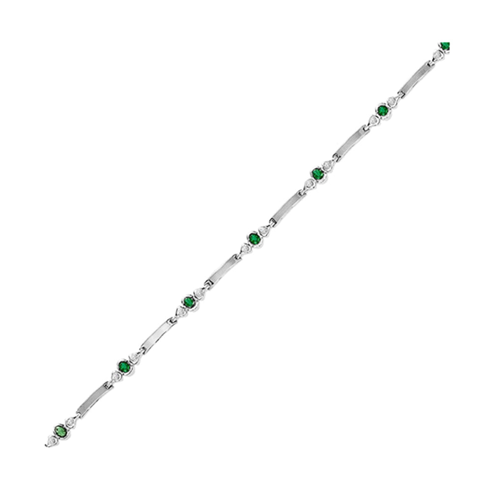 14Kt White Gold Diamond 1/4Ctw & Emerald 7/8Ctw Bracelet