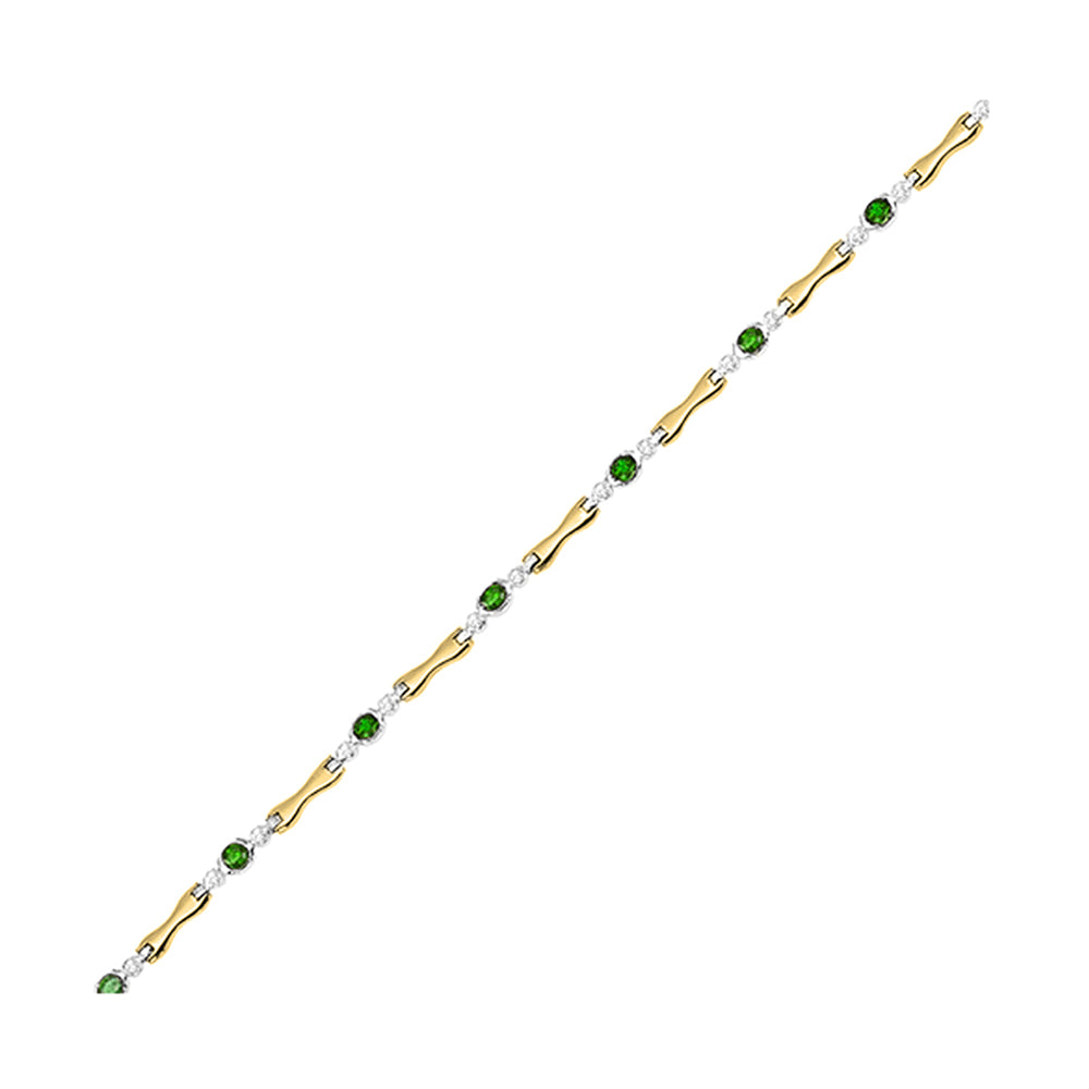 14Kt White Yellow Gold Diamond 1/4Ctw & Emerald 1 1/4Ctw Bracelet