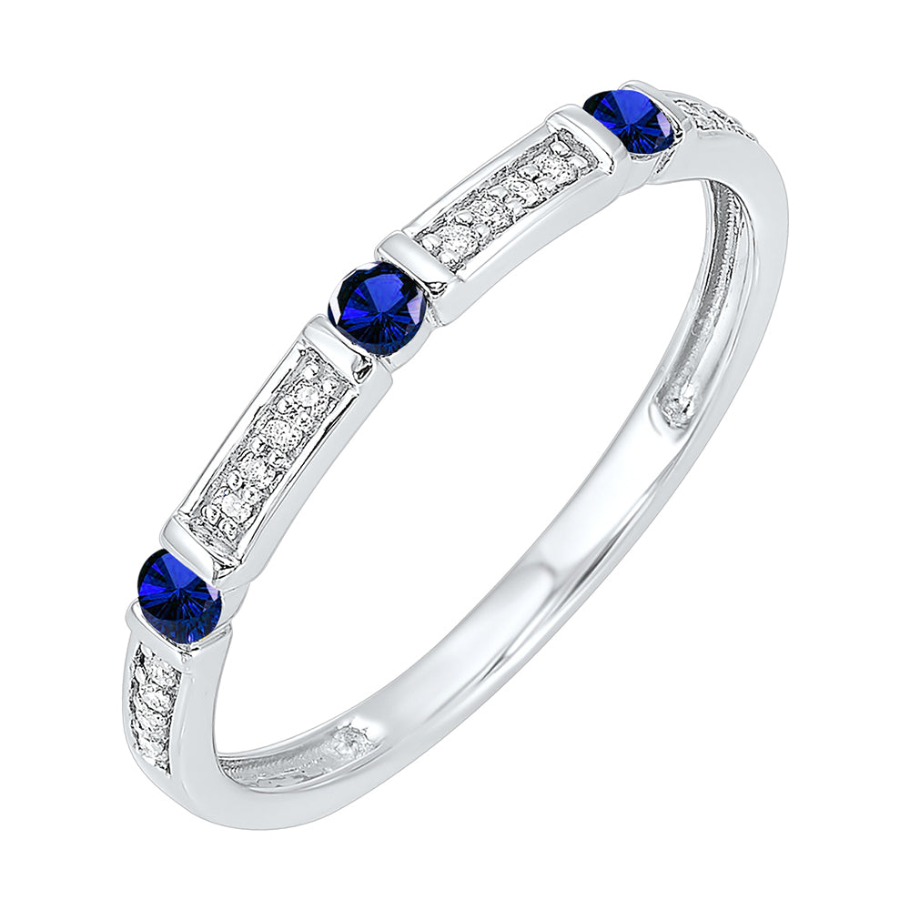 10Kt White Gold Diamond 1/25Ctw & Sapphire 1/8Ctw Ring