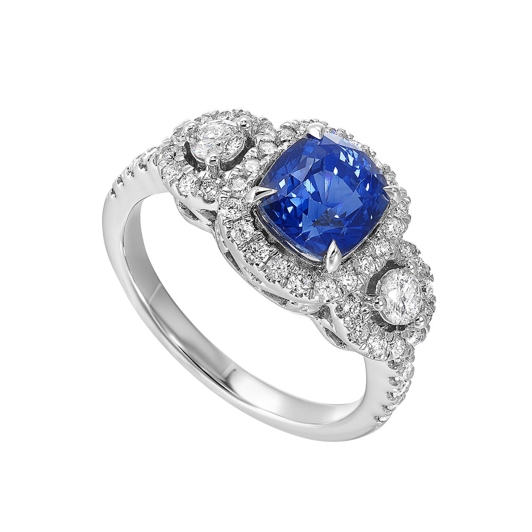 14Kt White Gold Diamond 3/4Ctw & Sapphire 2 1/2Ctw Ring