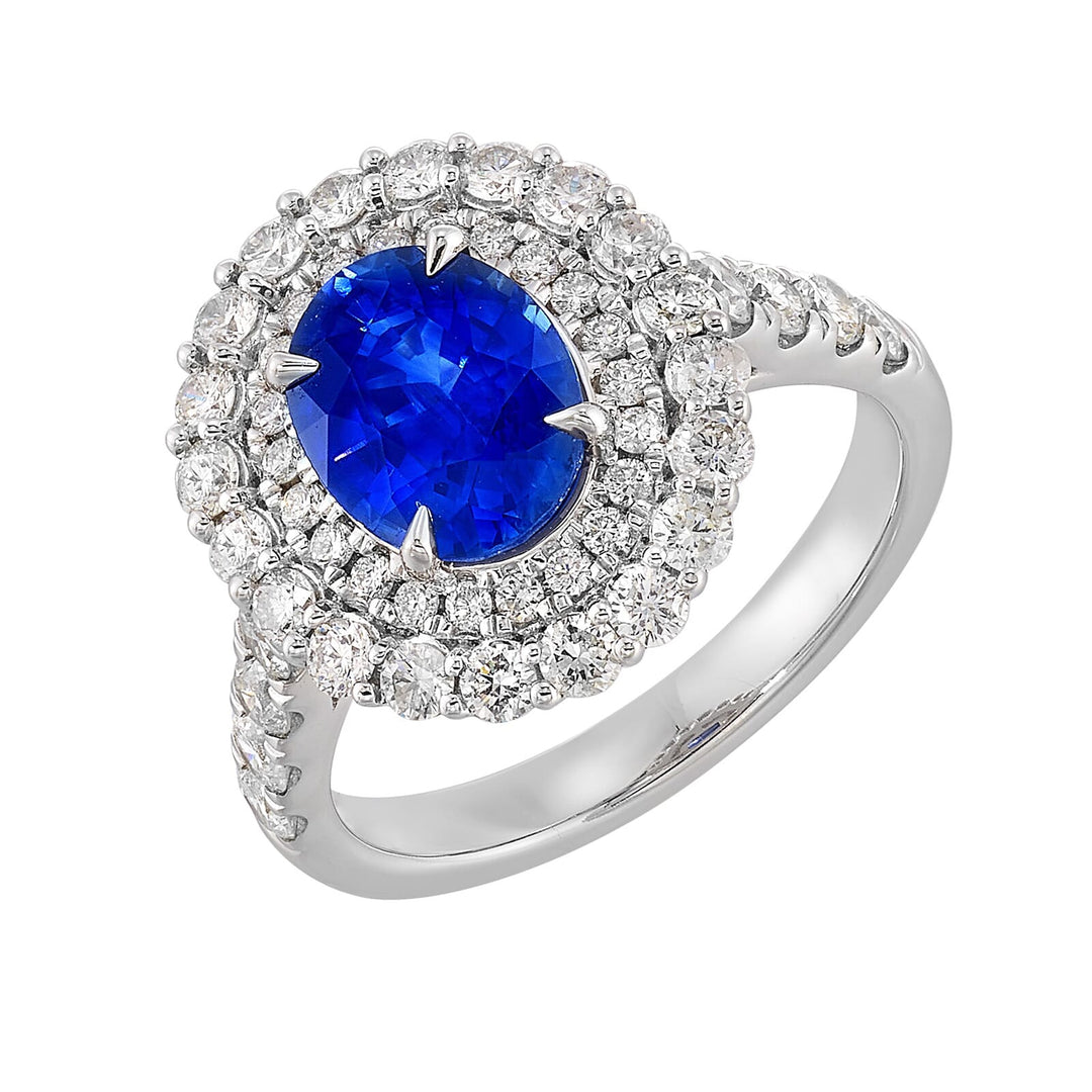 14Kt White Gold Diamond 1 1/6Ctw & Sapphire 2 1/10Ctw Ring