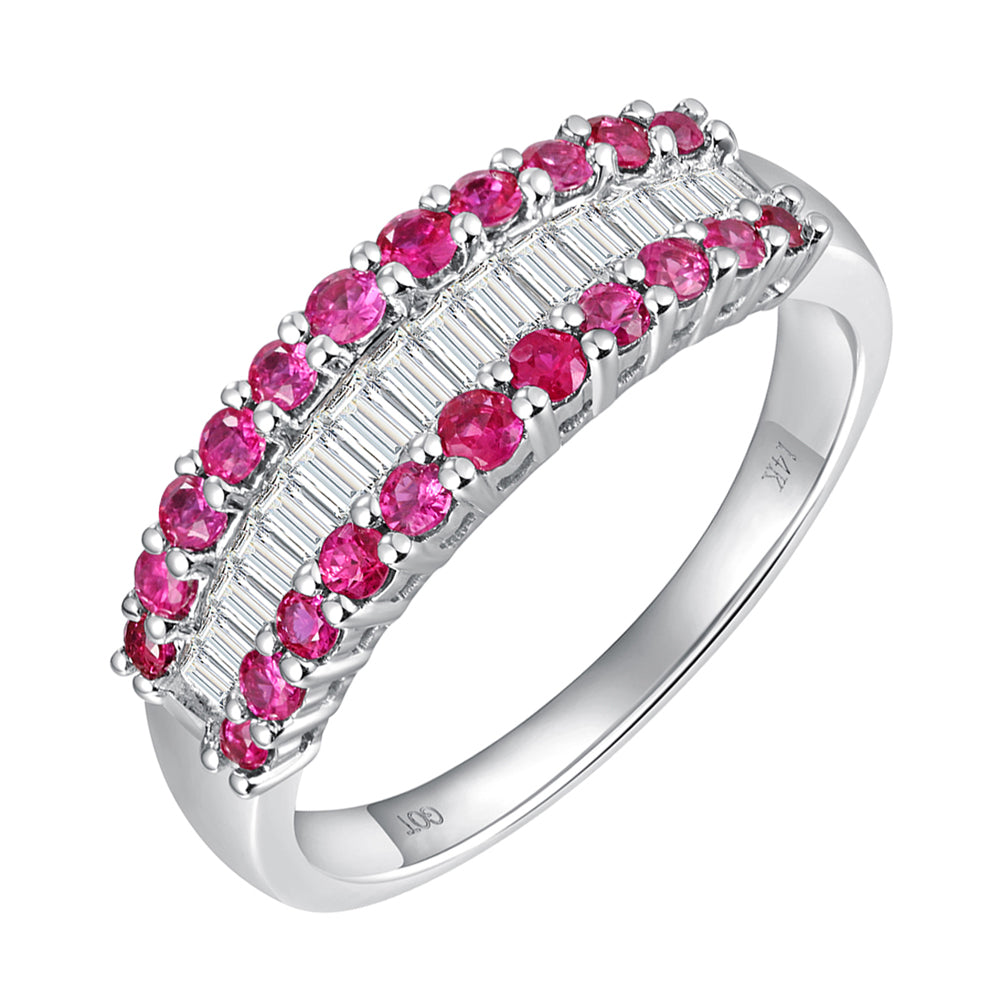 14Kt White Gold Diamond 3/8Ctw & Ruby 3/4Ctw Ring