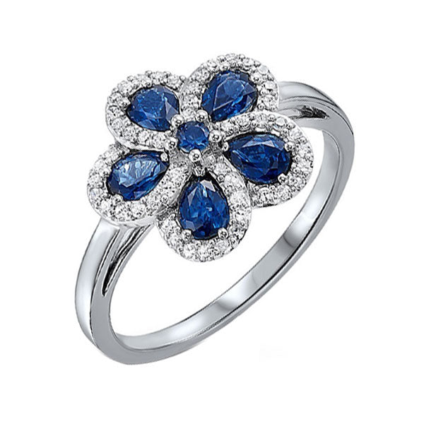 14Kt White Gold Diamond 1/5Ctw & Sapphire 1 1/7Ctw Ring