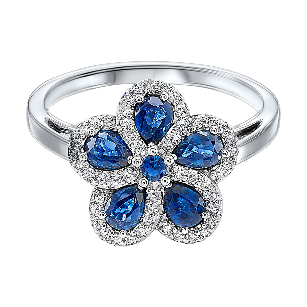 14Kt White Gold Diamond 1/5Ctw & Sapphire 1 1/8Ctw Ring
