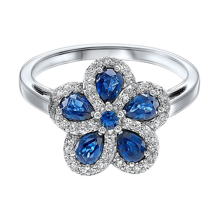 14Kt White Gold Diamond 1/5Ctw & Sapphire 1 1/8Ctw Ring