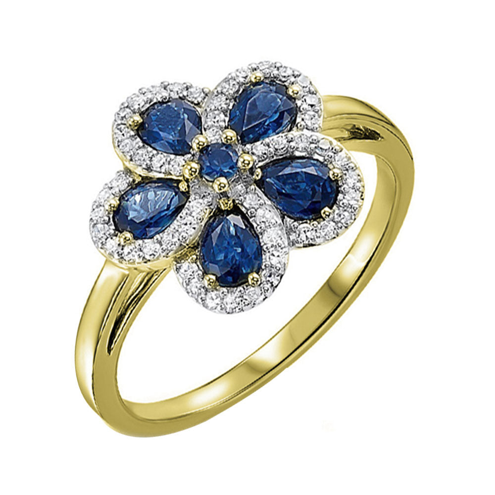 14Kt Yellow Gold Diamond 1/5Ctw & Sapphire 1 1/7Ctw Ring