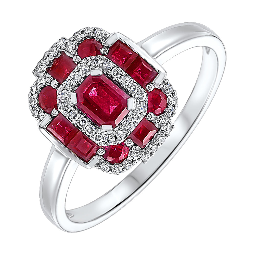 14Kt White Gold Diamond 1/12Ctw & Ruby 1Ctw Ring