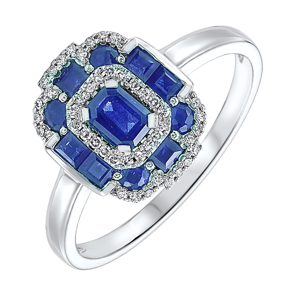 14Kt White Gold Diamond 1/10Ctw & Sapphire 1Ctw Ring
