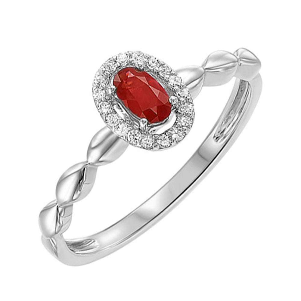 10Kt White Gold Diamond 1/12Ctw & Garnet 1/3Ctw Ring